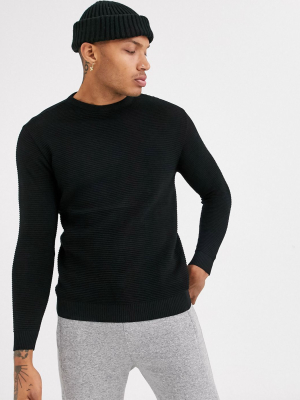 Pull&bear Lightweight Ottoman Sweater In Black