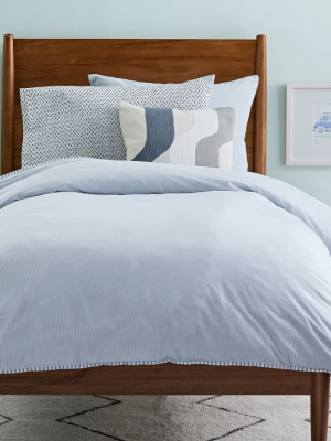 Organic Washed Cotton Percale Stripe Duvet Cover & Shams - Kyoto Blue