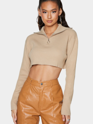 Stone Cropped Knitted Zip Up Sweater