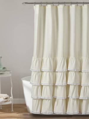 72"x72" Ella Ruffle Detailed Shower Curtain Ivory - Lush Décor