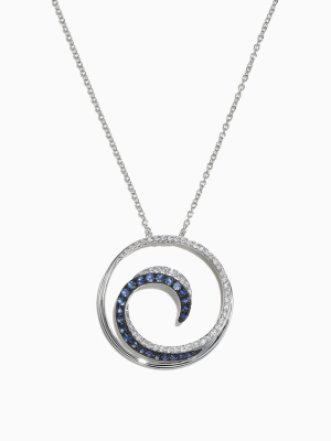 Effy Royale Bleu 14k White Gold Sapphire & Diamond Wave Pendant, 0.49 Tcw