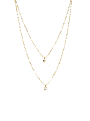 14k Gold Layered Round And Princess Diamond Necklace