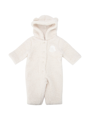 Moncler Enfant Logo Detail Faux Shearling Onesie