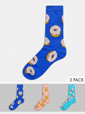 Asos Design Sport Sock 3-pack With Baked Treats Design