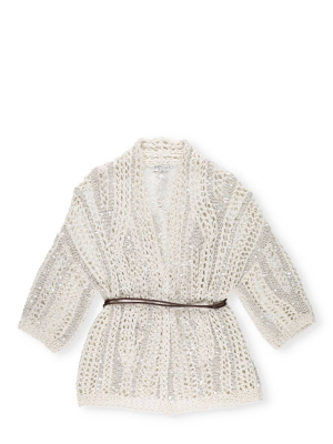 Brunello Cucinelli Sequin Embroidered Belted Cardigan