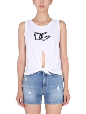 Dolce & Gabbana Monogram Print Knotted Tank Top