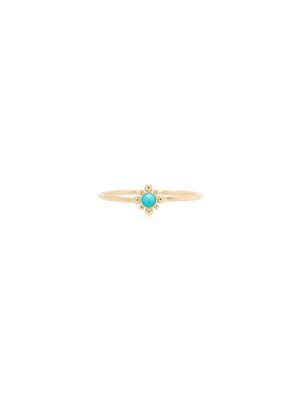 14k Tiny Bead Starburst And Turquoise Ring