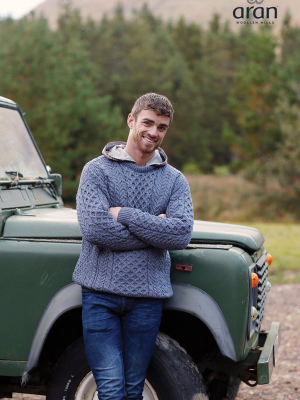 Mens Traditional Aran Sweater In Denim