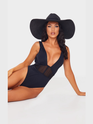 Black Mesh Panel Boned Swimsuit