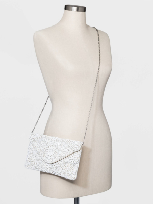 Estee & Lilly Floral Print Beaded Envelope Clutch - Off White