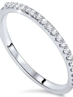 Pompeii3 1/8ct 14k White Gold Diamond Engagement Band Wedding Stackable Prong Womens Ring