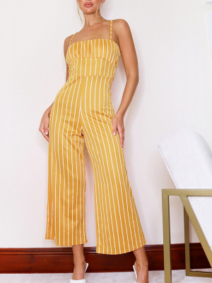 Mustard Stripe Ruched Bust Strappy Culotte...