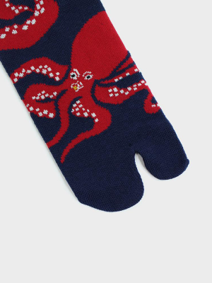 Tabi Ankle Socks, Dark Blue And Red Tako (m/l)
