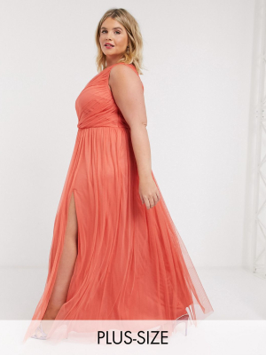 Anaya With Love Plus One Shoulder Ruched Maxi Dress In Orange