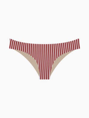 Kara Reversible Hipster Bikini Bottom - Red & Beige Stripes Print/beige