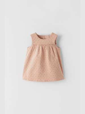 Polka Dot Fine-waled Corduroy Ruched Dress