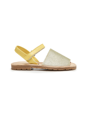 Leather Sandals In Yellow Glitter