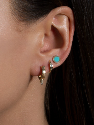 14kt Yellow Gold Turquoise Diamond Disc Stud Earrings