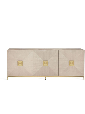 Interlude Home Gaspard Credenza - Latte - High Gloss Navy - Antique Brass