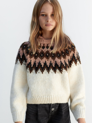 Hooded Jacquard Knit Sweater