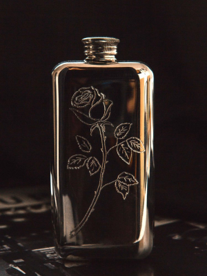 Hand Engraved "smell The Roses" Flask