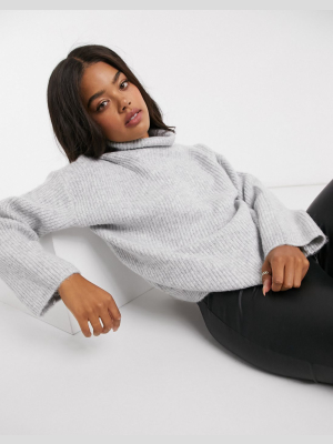 Asos Design Fluffy Roll Neck Longline Sweater