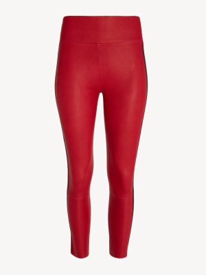 Red/black Athletic Capri Leather Legging