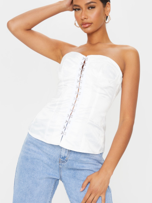 Cream Woven Hook And Eye Bandeau Peplum Long Top