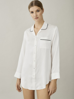 Paris White Piped Oversized Silk Pyjama Shirt