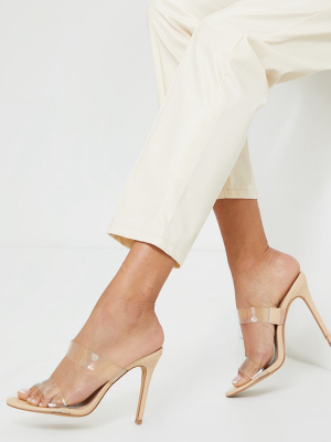 Nude Double Clear Strap Mule High Heel