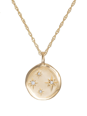 Stars In The Sky - 14k Gold Four Diamond Disc Necklace