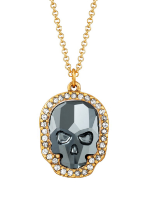 Crystal Pave Skull Necklace In Silver Night