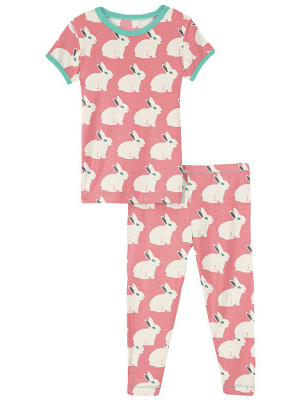 Kickee Pants Short Sleeve Graphic Tee Pajama Set - Strawberry Forest Rabbit