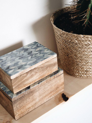 Mango Wood Mosaic Storage Box - Indigo