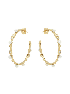 Hoop Earrings With Pearls And Diamonds