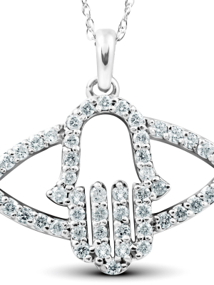 Pompeii3 1/2 Ct Diamond Hamsa Evil Eye Hand Pendant 14k White Gold