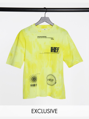 Collusion Oversized T-shirt With Print In Yellow Tie-dye Pique