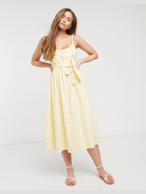 Asos Design Soft Denim Midi Dress In Yellow