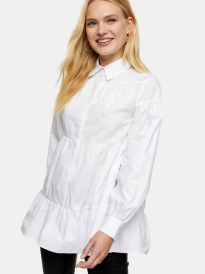 White Tiered Poplin Shirt