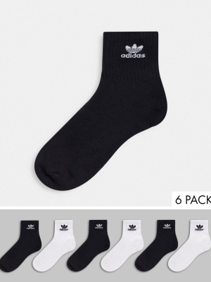 Adidas Originals 6 Pack Socks In Black And White
