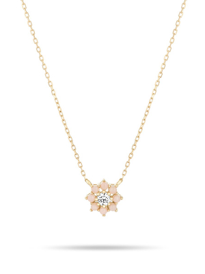 Pink Opal + Diamond Flower Necklace