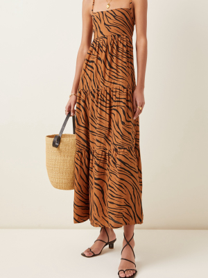 Corvina Tiger-print Crepe Tiered Midi Dress