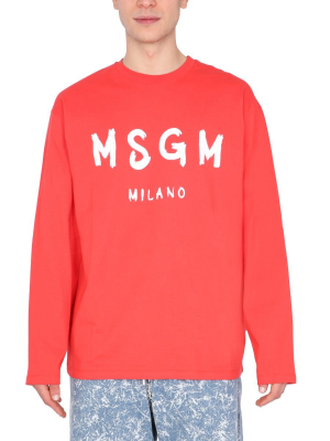 Msgm Brushed Logo Print T-shirt