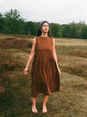 Bombay Brown Pleated Organic Cotton Dress