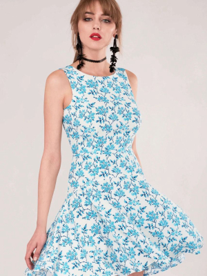 Ivory Floral Panelled A-line Dress