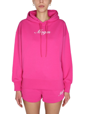 Msgm Logo Print Drawstring Hoodie