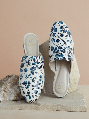 Denim Floral White Mule