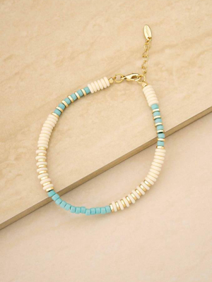 Ocean Tide 18k Gold Plated Anklet In Turquoise And White