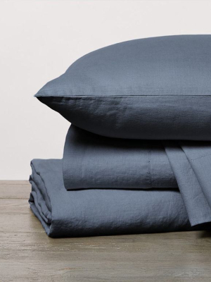 Relaxed Linen Pillowcase Set - Harbor Blue