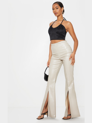 Stone Faux Leather Split Front Wide Leg Pants